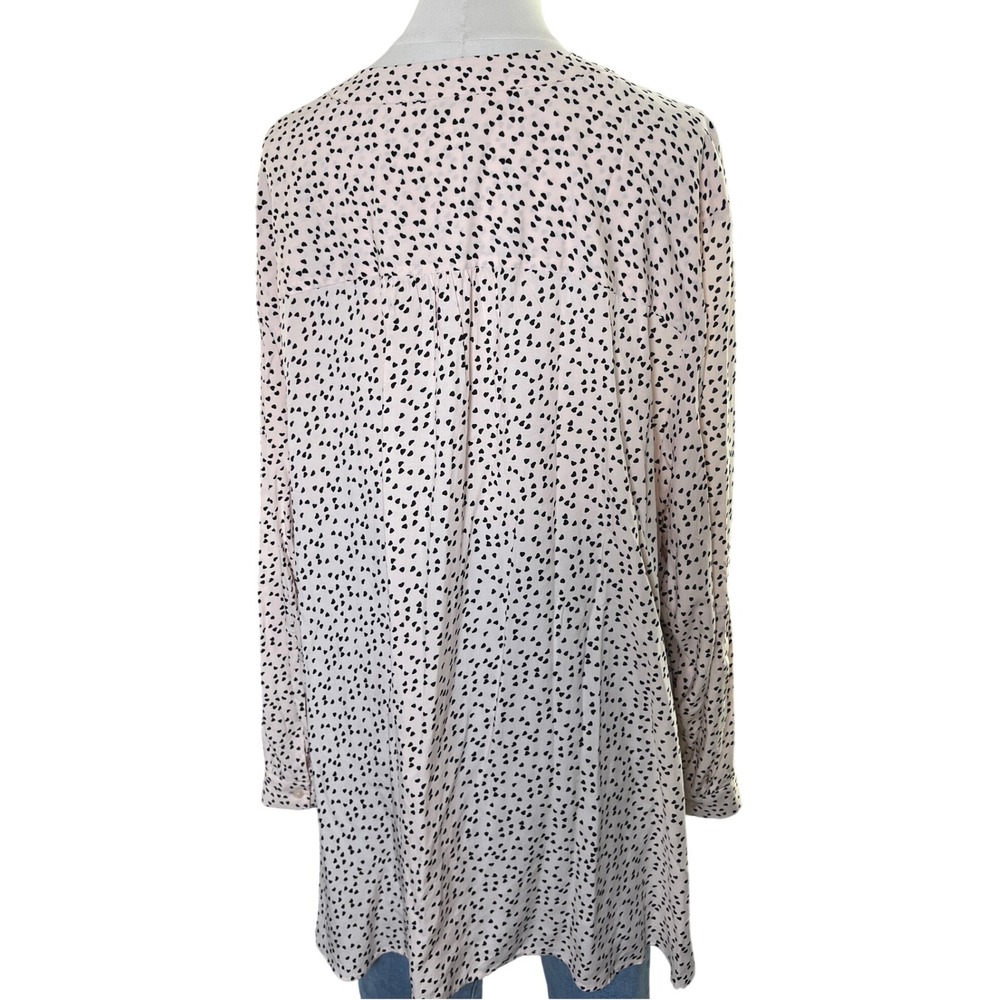 Heart Print Tunic Blouse Split Neck Rayon Carolina Belle Montreal 2X Romantic - Picture 2 of 9